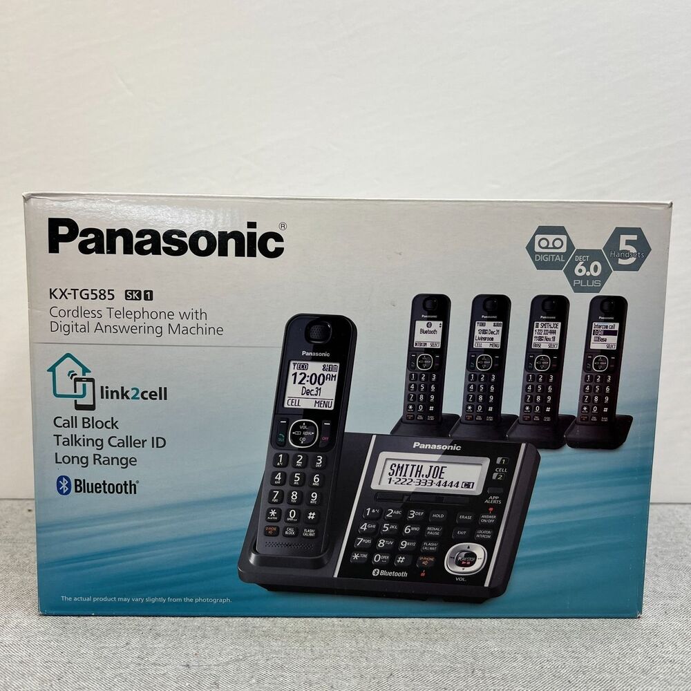 Panasonic KX-TG585 SK 1 Cell Bluetooth Cordless Phone 5 Handset Digital Answer